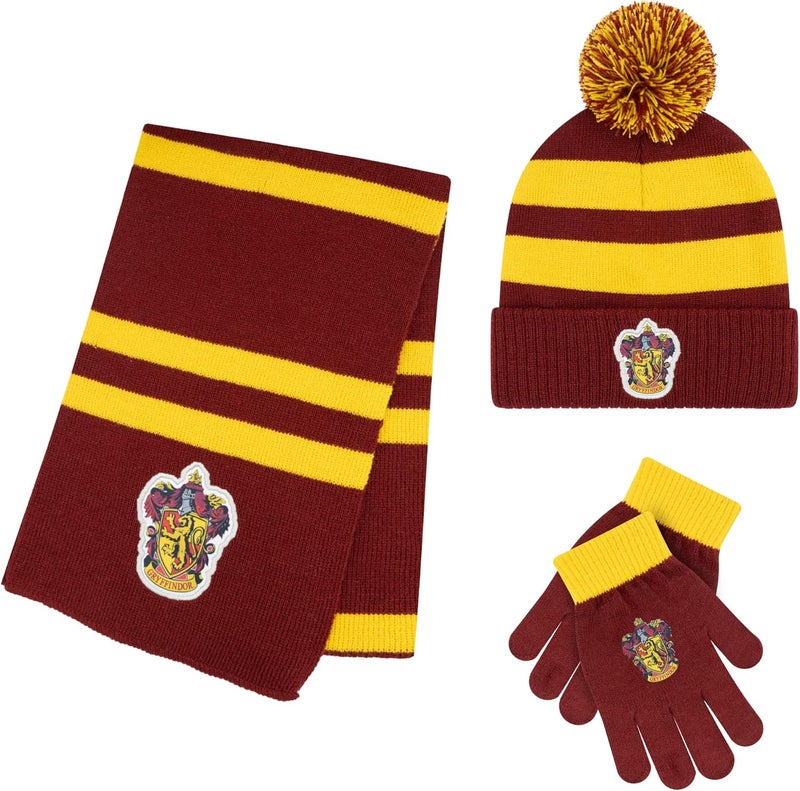 Harry Potter Winter Hat and Gloves with Set, Gryffindor, Slytherin, Hufflepuff, Ravenclaw, Winter Set 5-13 Year Olds - Image 1